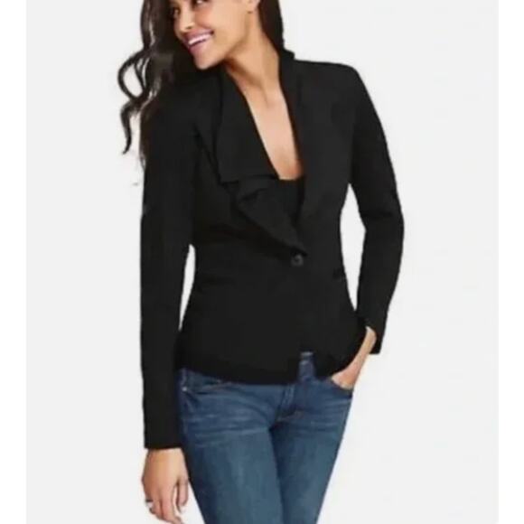 CAbi Medium M Black Absolute Ruffle Knit Blazer Jacket Single Button Style #911 - Picture 9 of 9